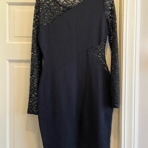 𝅺Black BCBG dress with lace cutouts. Like new